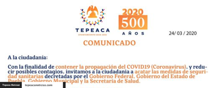 Se clausuran gimnasios,salones de fiesta y parques en Tepeaca por COVID-19