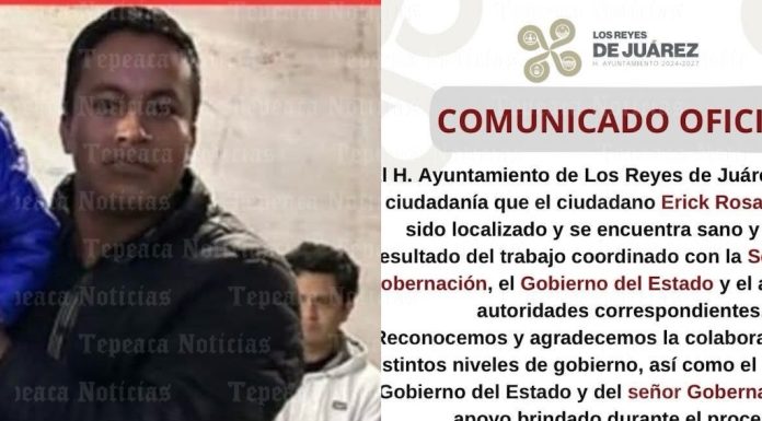 Localizan con vida a joven desaparecido en Los Reyes de Juárez .