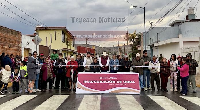 Entrega edil de Tepeaca pavimentaciones en calles de Los Barrios de Ecce Homo y El Campo.