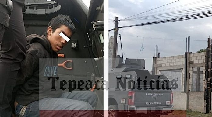 Vecinos y uniformados detienen a presunto ladrón de materiales en San Sebastián , Tecamachalco.